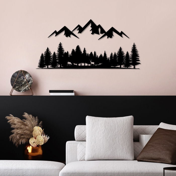 Wallity Nature And Mountain - 5 Escultura de Pared de Metal Negra